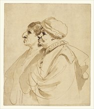 Caricature of Two Men Seen in Profile; Guercino, Giovanni Francesco Barbieri, Italian, Bolognese, 1591 - 1666, about 1635