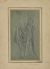 A Draped Figure Holding a Book; North or Central Italian School; about 1380; Point of the brush, heightened with white gouache