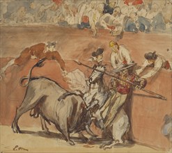 Bullfight; Édouard Manet, French, 1832 - 1883, 1865; Watercolor over graphite; 19.2 x 21.4 cm, 7 9,16 x 8 7,16 in