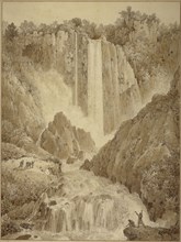 The Cascades at Terni; Louis-François Cassas, French, 1756 - 1827, 1780; Gray and black ink and brown wash on paper