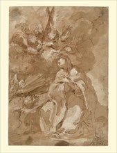 A Female Saint Contemplating a Crucifix; Attributed to Giovanni Antonio Guardi, Italian, 1699 - 1760, Italy; about 1745; Pen