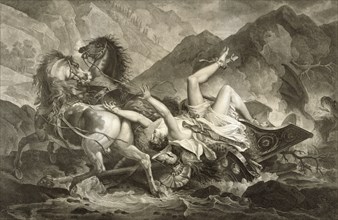La Mort d'Hyppolite , The Death of Hyppolytus; Jean Godefroy, French, 1765 - 1848, about 1808; Engraving; 67.8 x 93.3 cm