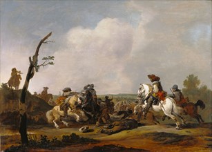 Battle Scene; Attributed to Johannes Lingelbach, Dutch, 1622 - 1674, about 1651 - 1652; Oil on panel; 59.7 x 83.8 cm
