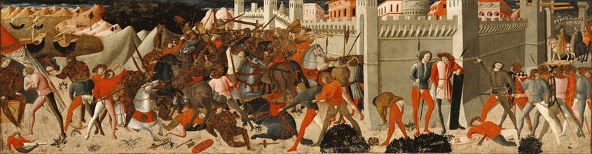 Battle Before a Walled City; Italian, Florentine School, 15th century; second half of 15th century; Tempera on panel
