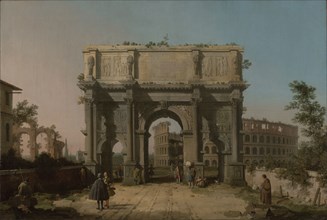 View of the Arch of Constantine with the Colosseum; Canaletto, Giovanni Antonio Canal, Italian, 1697 - 1768, 1742–1745