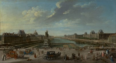 A View of Paris from the Pont Neuf; Jean-Baptiste Raguenet, French, 1715 - 1793, 1763; Oil on canvas; 46 x 84.1 cm
