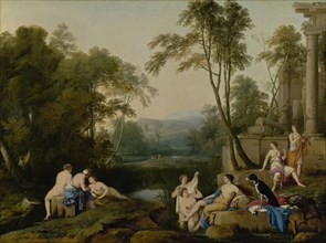 Diana and Her Nymphs in a Landscape; Laurent de La Hyre, French, 1606 - 1656, 1644; Oil on canvas; 100 × 134.1 cm