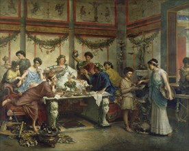 A Roman Feast; Roberto Bompiani, Italian, Roman, 1821 - 1908, late 19th century; Oil on canvas; 127 x 163.8 cm, 50 x 64 1,2 in