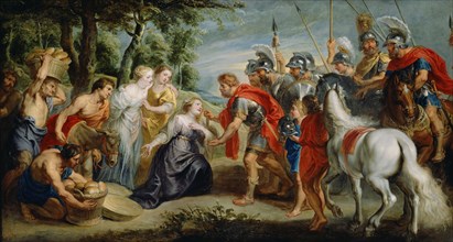 David Meeting Abigail; Workshop of Peter Paul Rubens, Flemish, 1577 - 1640, about 1620s; Oil on canvas; 123.2 × 228 cm