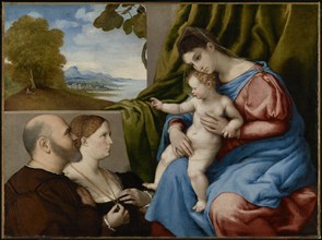 Madonna and Child with Two Donors; Lorenzo Lotto, Italian, Venetian, about 1480 - 1556, about 1525 - 1530; Oil on canvas