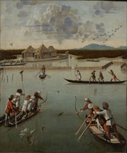 Hunting on the Lagoon, recto, Letter Rack, verso, Vittore Carpaccio, Italian, about 1460 - 1526, Venice, Veneto, Italy