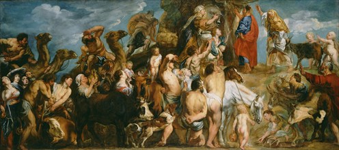 Moses Striking Water from the Rock; Jacob Jordaens, Flemish, 1593 - 1678, about 1645 - 1650; Oil on canvas; 129.5 x 269.2 cm
