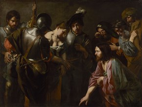 Christ and the Adulteress; Valentin de Boulogne, French, 1591 - 1632, about 1620s; Oil on canvas; 167 × 221.3 cm
