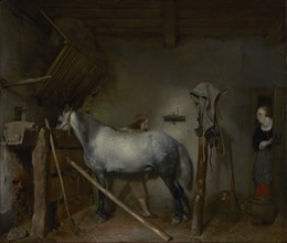 Horse Stable; Gerard ter Borch, Dutch, 1617 - 1681, about 1654; Oil on panel; 45.4 × 53.5 cm, 17 7,8 × 21 1,16 in