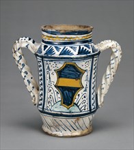 Armorial Jar; Deruta, Umbria, Italy; about 1460 - 1490; Tin-glazed earthenware; 22.2 × 11.4 × 23.3 cm, 8 3,4 × 4 1,2 × 9 3,16 in