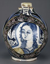 Jug with Medallion Bust, Brocca, Deruta or Montelupo, Italy; about 1460 - 1490; Tin-glazed earthenware; 34.6 x 33 x 9.8 cm