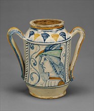 Jar with the Profile of a Young Man; Deruta or Montelupo, Italy; about 1460 - 1480; Tin-glazed earthenware; 22.9 x 23.8 cm
