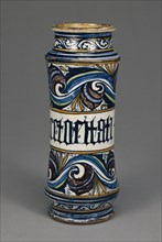 Cylindrical Drug Jar, Albarello, Naples or Sciacca, Probably Pesaro or Possibly Kingdom of Naples, Italy; about 1480