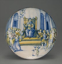 Dish with Amata and Turnus; Faenza, probably, Emilia-Romagna, Italy; about 1515 - 1525; Tin-glazed earthenware; 5.4 x 24.6 cm