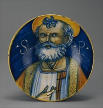 Plate with Saint Peter, Piatto, Faenza, probably, Ravenna, Emilia-Romagna, Italy; about 1500 - 1520; Tin-glazed earthenware