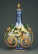 Pilgrim Flask with Marine Scenes; Workshop of Orazio Fontana, Italian, 1510 - 1571, Urbino, Italy; about 1560 - 1570