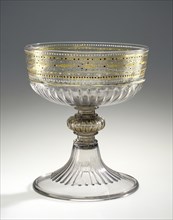 Footed Bowl; Venice, Veneto, Italy; early 16th century; Free- and mold-blown colorless, slightly purple, glass with gold leaf