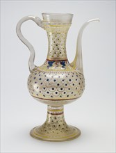 Ewer; Venice, Veneto, Italy; late 15th or early 16th century; Free-blown colorless, slightly purple, glass with gold leaf