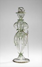 Joke Glass, Scherzgefäss, or Netherlands; 17th century; Free-blown pale green glass with applied decoration; silver