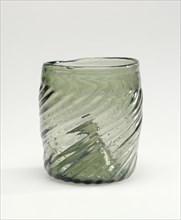 Beaker; about 1400 - 1450; Mold-blown dark yellowish-green glass; 7.1 x 7 cm, 2 13,16 x 2 3,4 in