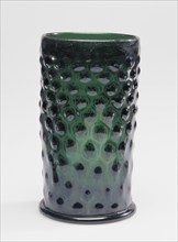 Pattern-Molded Beaker, Warzenglas, Germany, possibly, 17th century; Mold-blown dark green glass with applied decoration