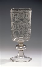 Goblet with the Arms of Bregenz; after 1621 - about 1635; Free-blown colorless, slightly grayish-brown, glass with diamond point
