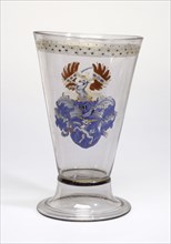 Beaker with Arms of Schiltl, Portner von Theuern; Bavaria, possibly, Southern Germany, Germany; 1586; Free-blown colorless