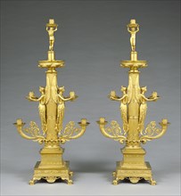 Pair of Candlesticks; Designed by Filippo Pelagio Palagi, Italian, 1775 - 1860, about 1830 - 1840; Gilt bronze