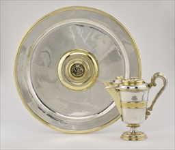 Ewer and Basin; Abraham Pfleger I, German, died 1605, active from 1558, 1583; Partially gilt silver with enameled plaques
