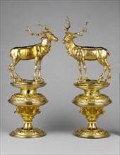 Pair of Stags; Johann Ludwig Biller the Elder, German, 1656 - 1732, Germany; about 1680–1700; Silver gilt