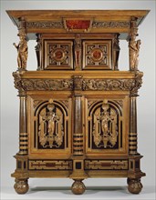 Display Cabinet; Flanders, Belgium; early 17th century; Walnut and oak veneered with ebony, tortoise shell, coconut?