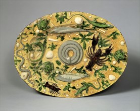 Oval Basin; Attributed to Bernard Palissy, French, about 1510 - 1590, Saintes, France; about 1550; Lead-glazed earthenware
