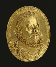Medal of Emperor Rudolf II; Prague, Bohemia, Czech Republic; about 1600; Gold; 4.6 × 3.3 cm, 1 13,16 × 1 5,16 in