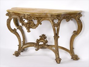 Side Table; Sicily, Italy; mid-18th century; Silver gilt limewood with a Giallo Verona Marble top; 104 x 183 x 78 cm