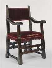 Armchair; Italy; about 1620 - 1630; Mahogany with inlaid oak, spindle tree, and lignum vitae; 100 x 62 x 51.7 cm