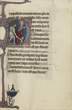 Initial D: The Fool, with a Dog Face and Wearing Winged Headgear, Menacing Christ; bas-de-page A Fool Making Face at the Reader