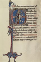 Initial E: David Playing the Harp and a Man Heaving a Rock; Bute Master, Franco-Flemish, active about 1260 - 1290, Northeastern