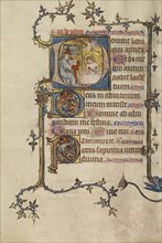 Initial D: Pope John XXII(?, Writing before the Man of Sorrows; Atelier of the Passion Master; Northeastern, illuminated