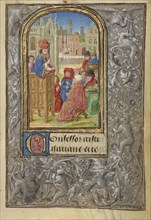 Saint Gatian Preaching; Lieven van Lathem, Flemish, about 1430 - 1493, Ghent, written, Belgium; 1469; Tempera colors, gold