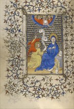 The Annunciation; Paris, or, France; about 1410; Tempera colors, gold leaf, gold paint, and ink on parchment
