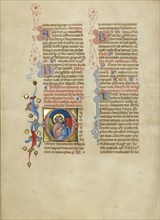 Initial O: The Angel of Saint Matthew Holding Up His Gospel; Master of the Brussels Initials, Italian, active about 1389 - 1410