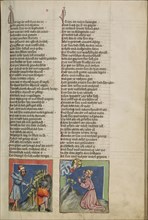The Blindman Lamech Kills Cain; Enoch Before God; Regensburg, Bavaria, Germany; about 1400 - 1410; Tempera colors, gold, silver
