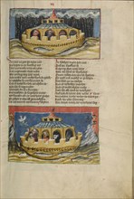 The Deluge; The Dove Returning to the Ark with a Branch of an Olive Tree; Regensburg, Bavaria, Germany; about 1400 - 1410
