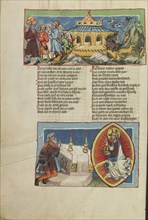 Disembarking from the Ark; The Sacrifice of Noah with God the Father in Majesty; Regensburg, Bavaria, Germany; about 1400 - 1410