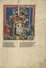 The Construction of the Tower of Babel; Regensburg, Bavaria, Germany; about 1400 - 1410; Tempera colors, gold, silver paint